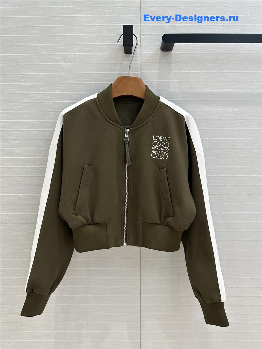L0ew* green logo embroidered baseball jacket