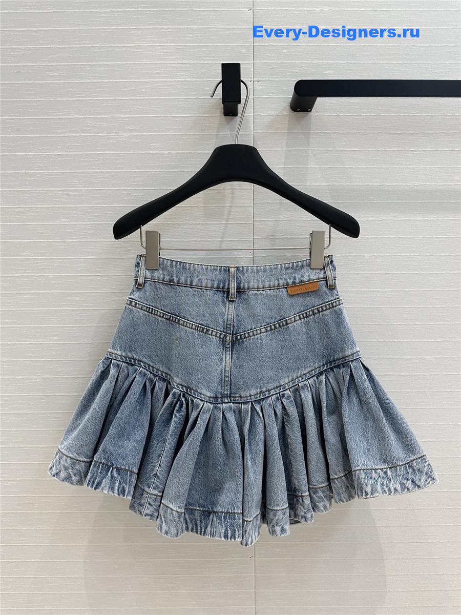 Zimm Crush Denim Frill Mini Skirt