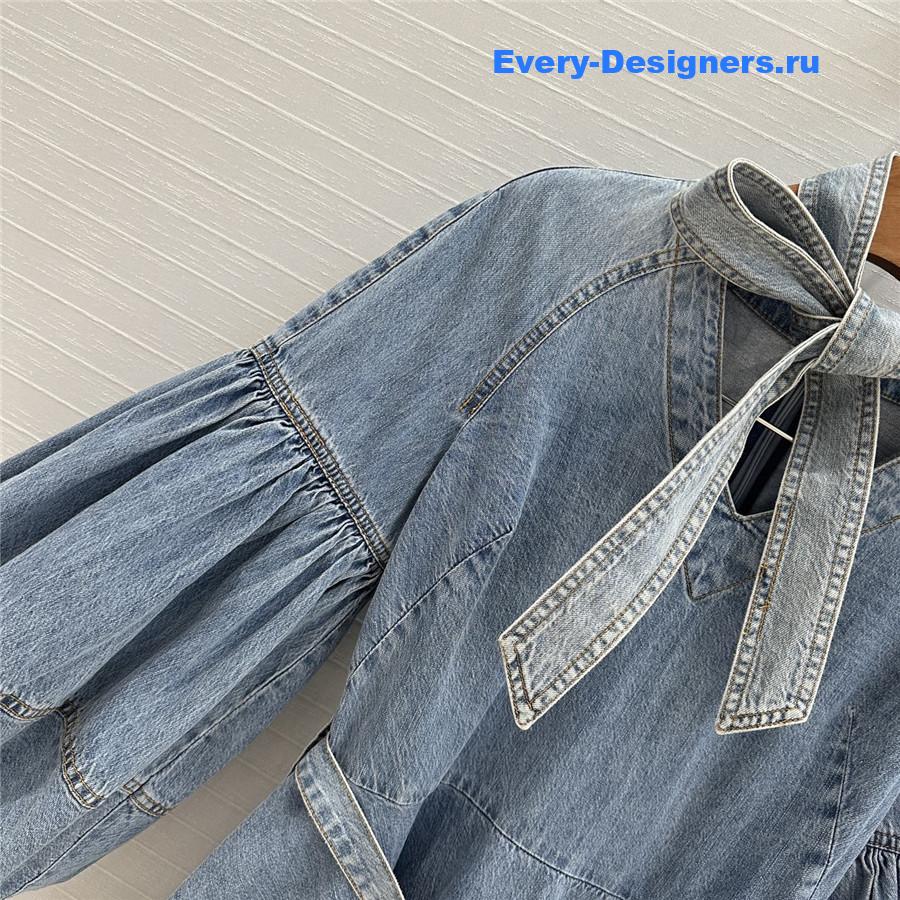 Zimm Tie-Neck Denim Mini Dress