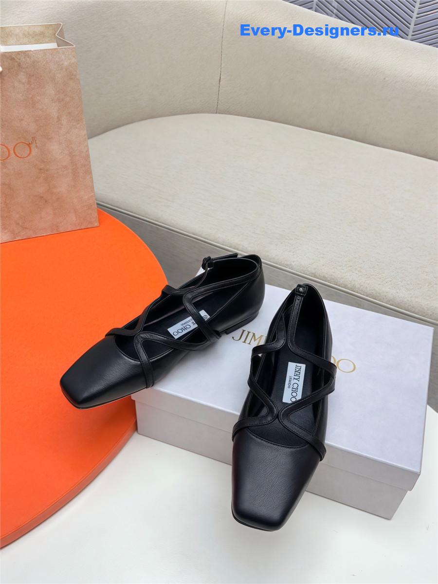 J1m*y Ch00 black sheepskin astoria ballet flats