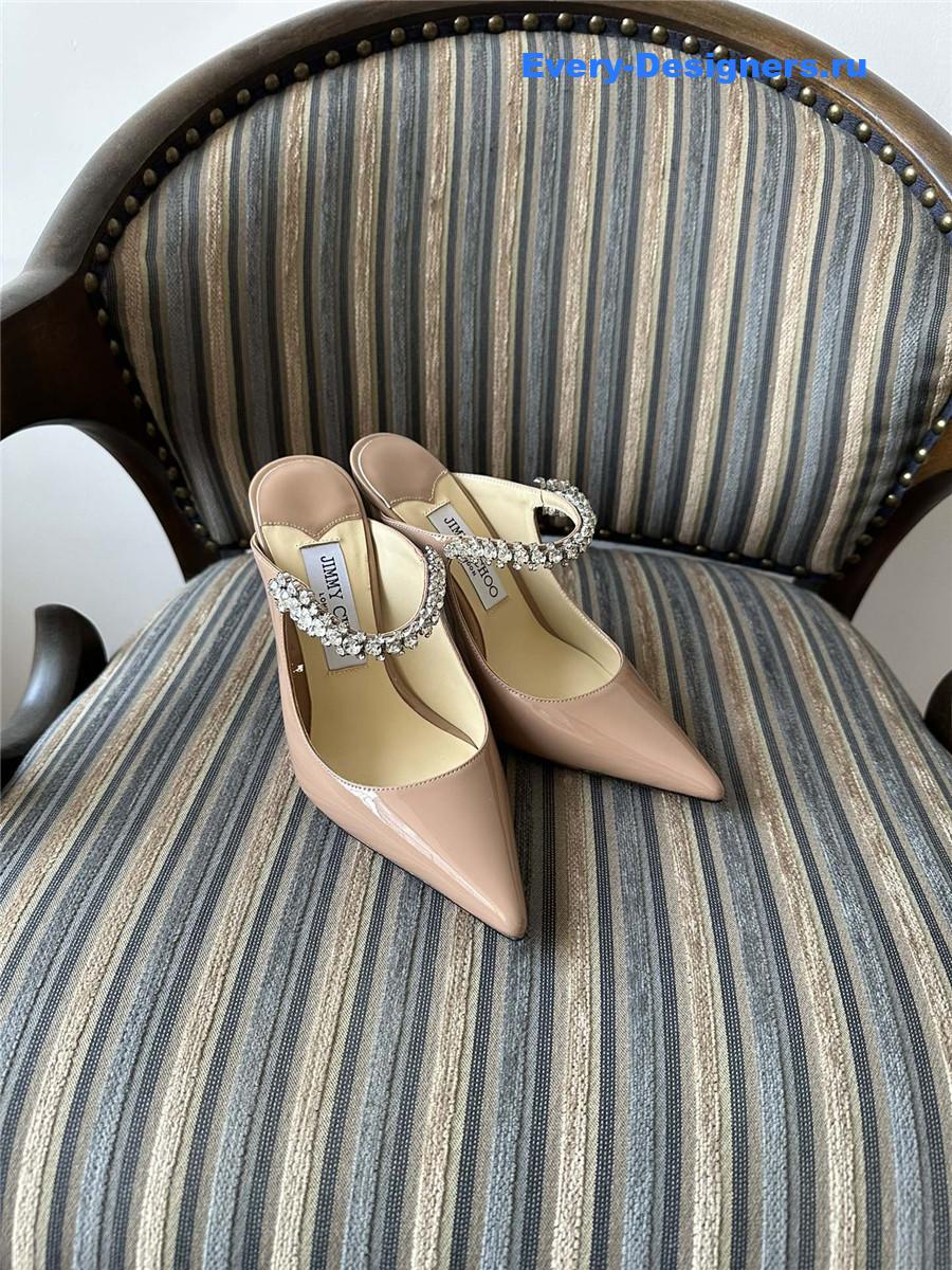 J1m*y Ch00 bing 100mm heeled mules in beige