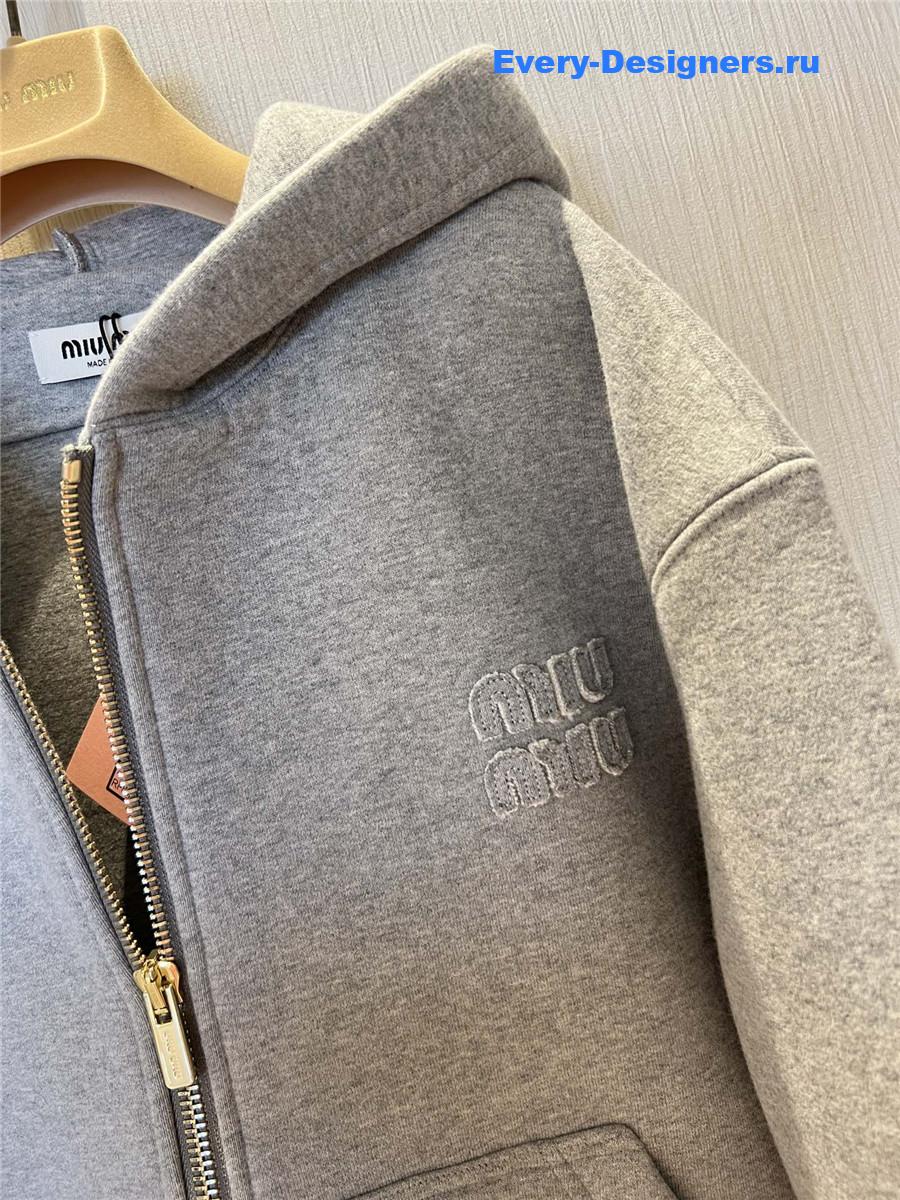 Miu Miu Grey Logo Cotton Hoodie