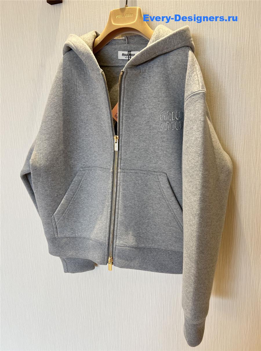 Miu Miu Grey Logo Cotton Hoodie