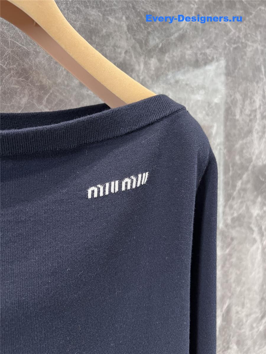 Miu Miu Navy Wool Boat-neck Sweater