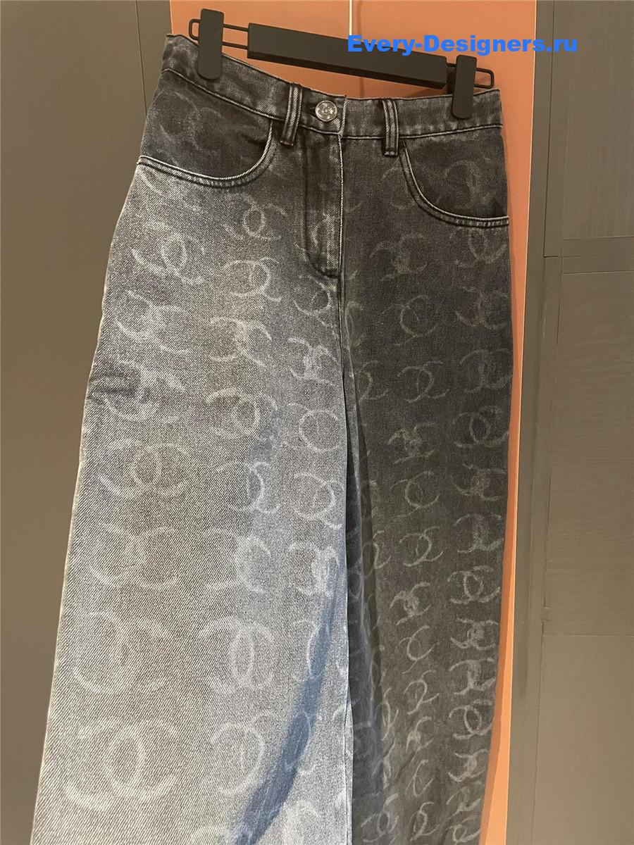 Ch**el grey logo sequin wide-leg jeans