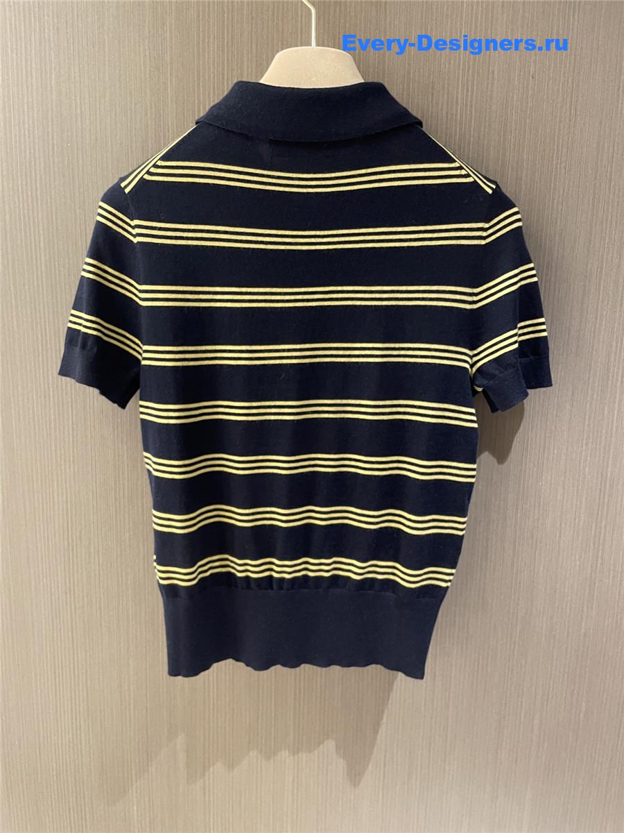 Miu Miu Blue Striped Polo Top