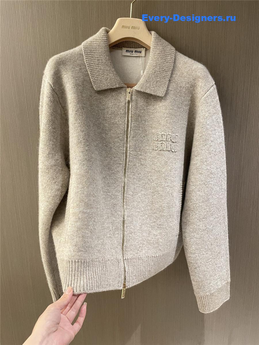 Miu Miu Lapel Zip-Up Cardigan Coat