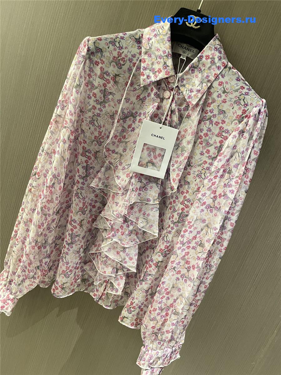 Ch**el logo mesh silk shirt pink