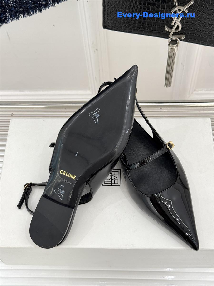 Ce1i*e black flat pointed toe slingback sandals