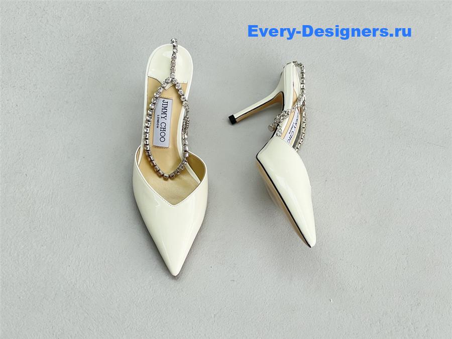 J1m*y Ch00 saeda 85mm white patent pumps