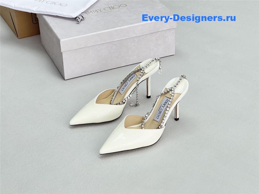 J1m*y Ch00 saeda 85mm white patent pumps