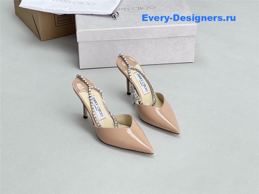 J1m*y Ch00 saeda 85mm crystal pumps beige