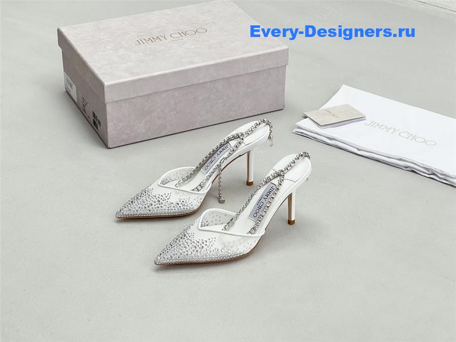 J1m*y Ch00 saeda 100mm crystal pumps silver