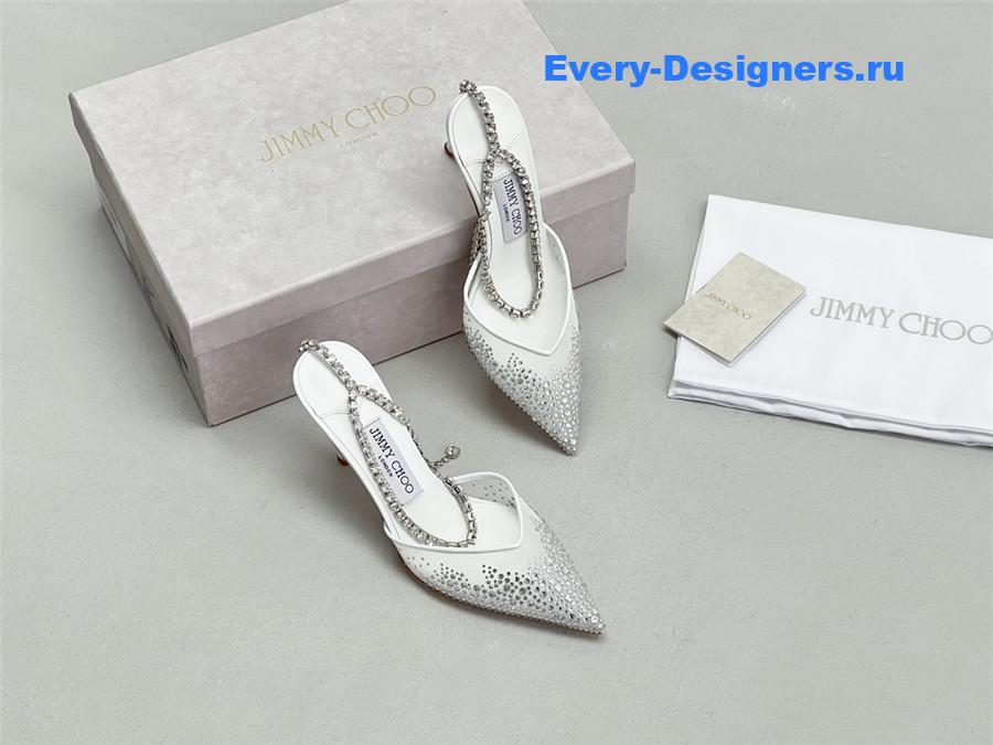 J1m*y Ch00 saeda 100mm crystal pumps silver