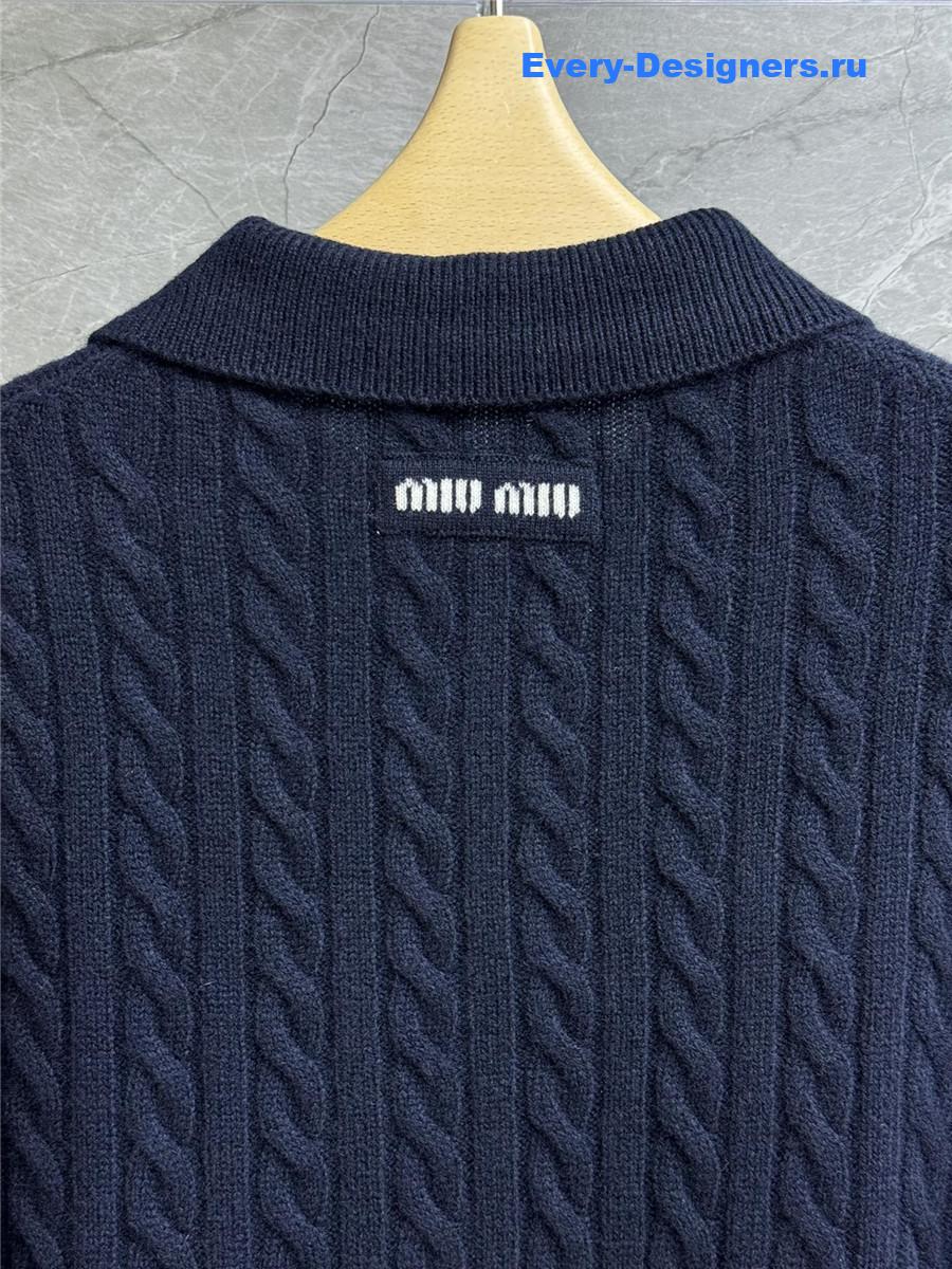 Miu Miu Navy Knit Polo Shirt