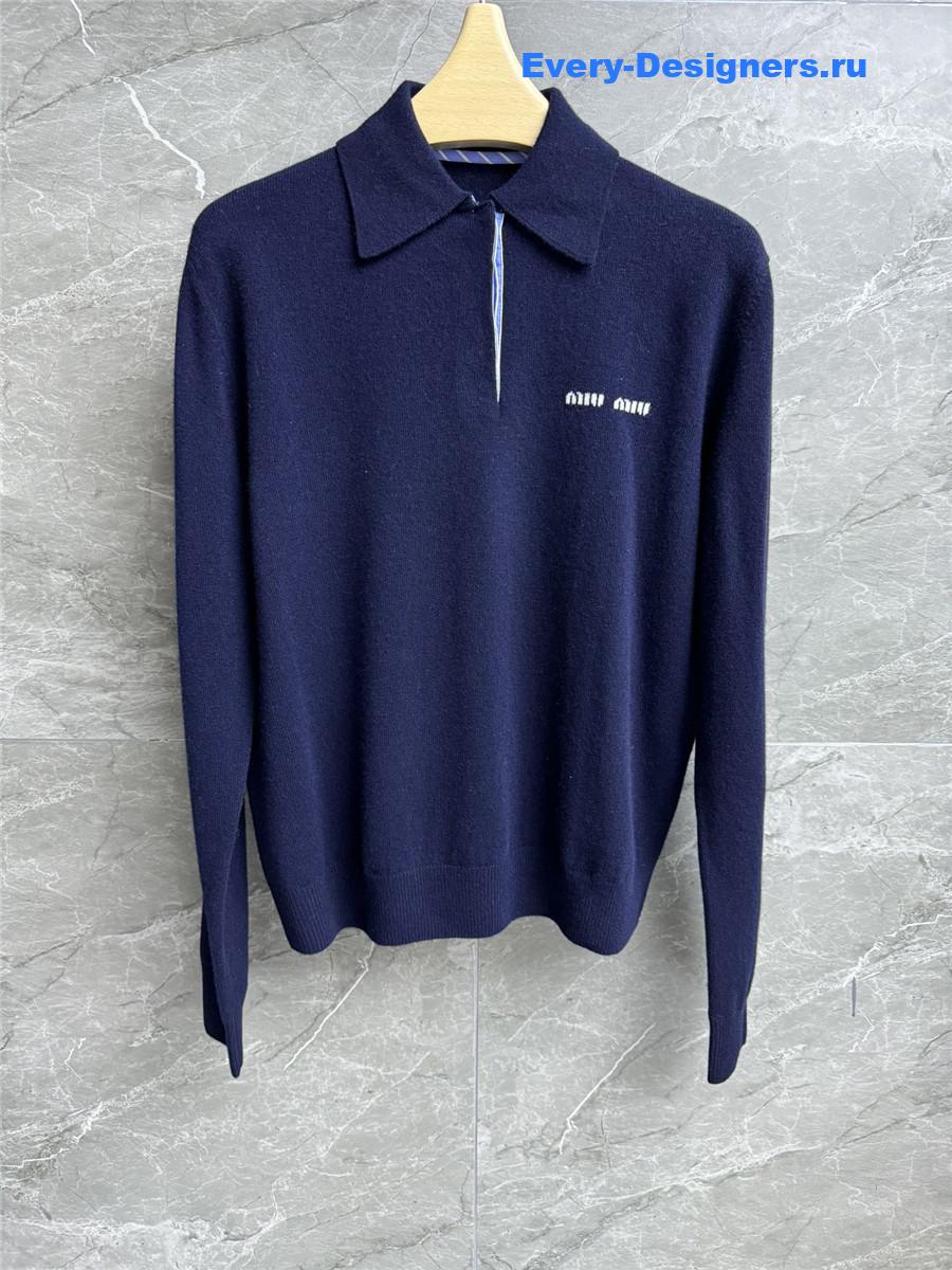 Miu Miu Navy Cashmere Polo Sweater