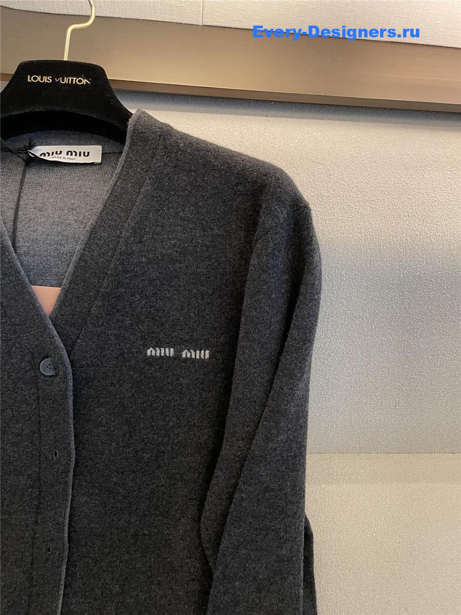 Miu Miu Dark Grey Logo Knitted Cardigan