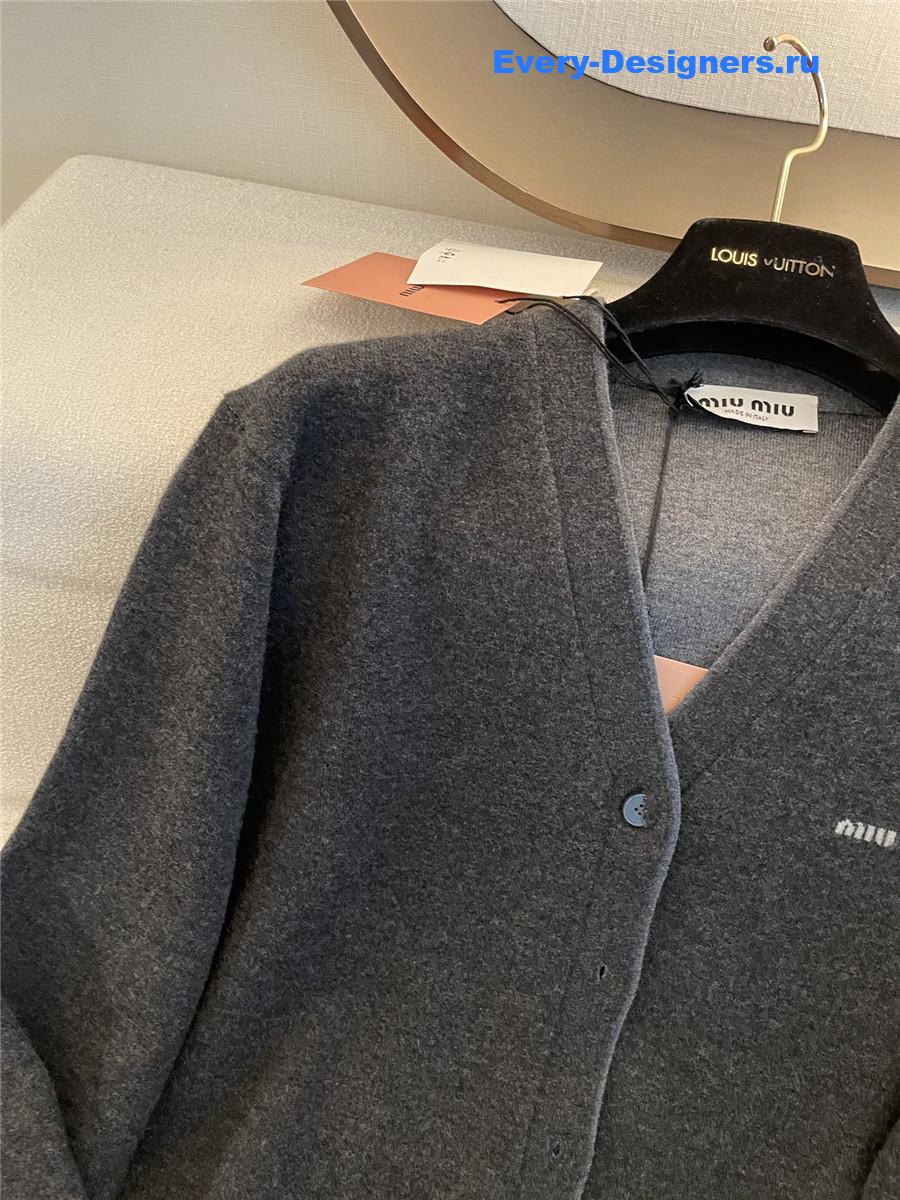 Miu Miu Dark Grey Logo Knitted Cardigan