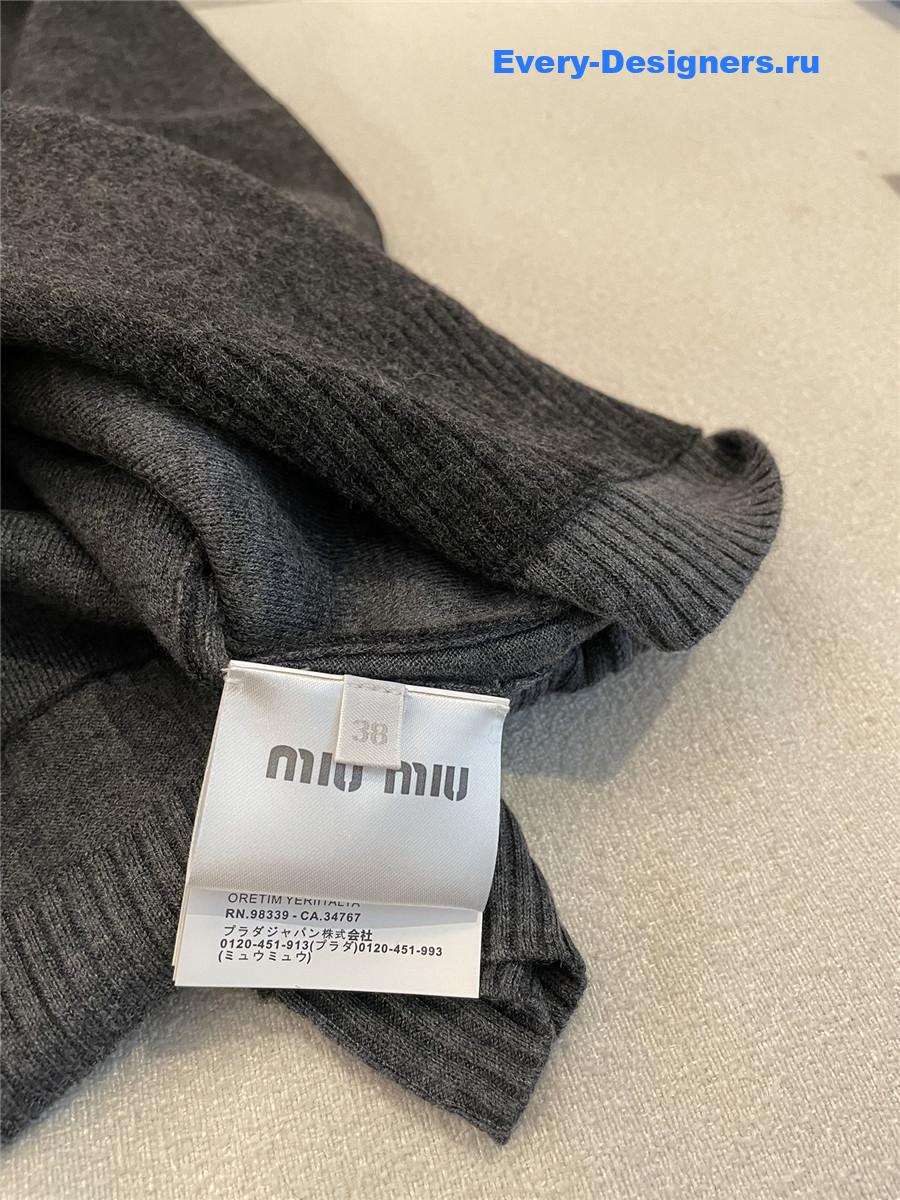 Miu Miu Dark Grey Logo Knitted Cardigan
