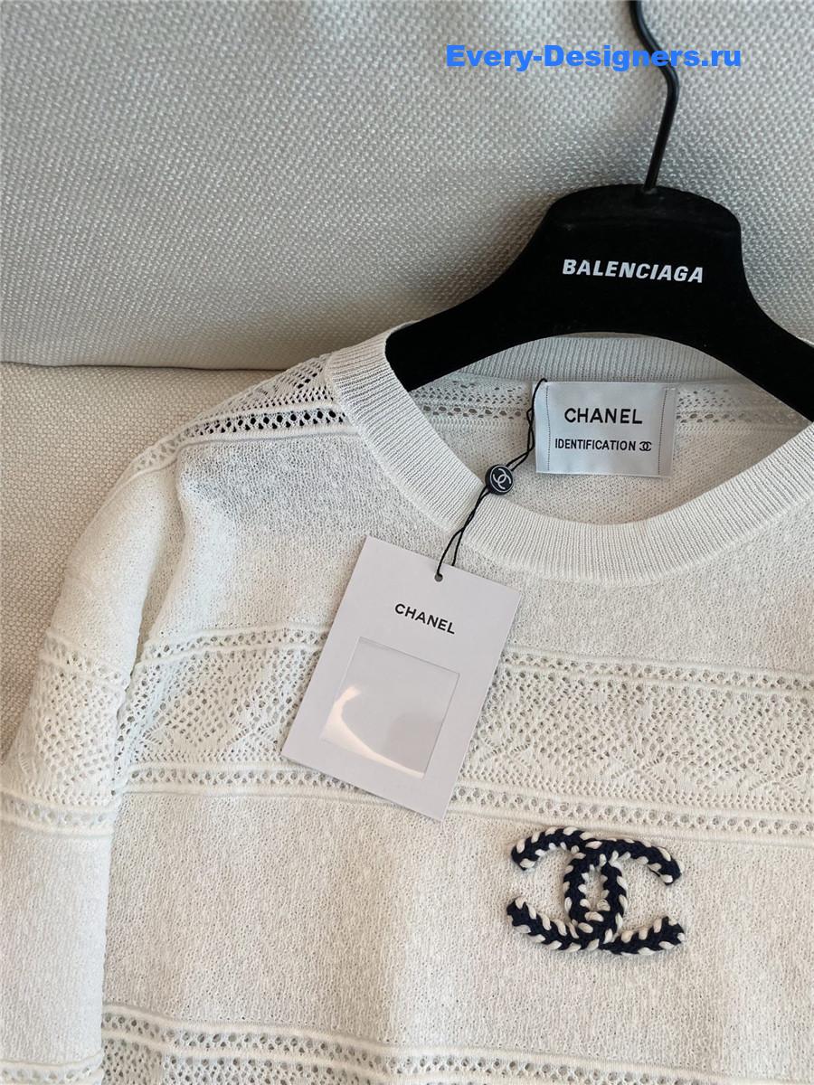 Ch**el cream striped knit top