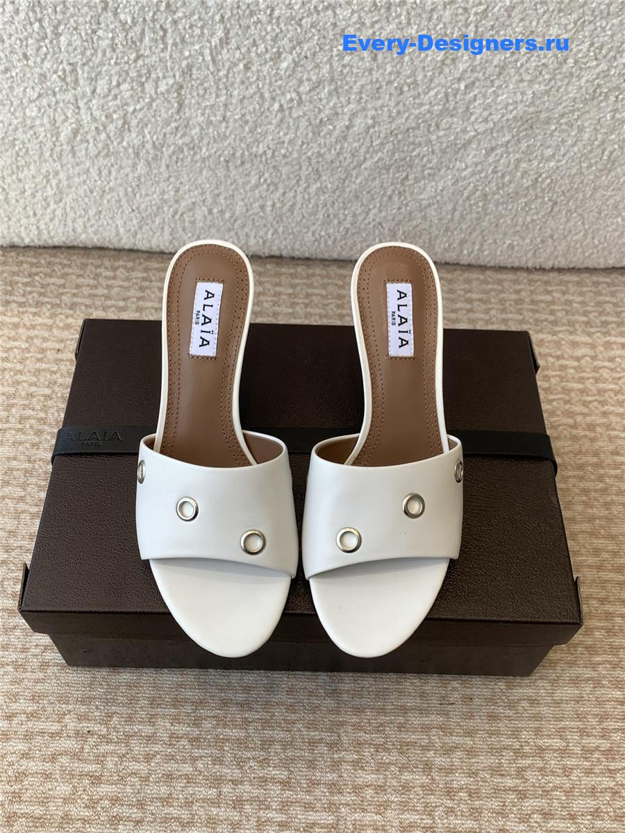 Alaia Oeillets Grommet Leather Sandals White