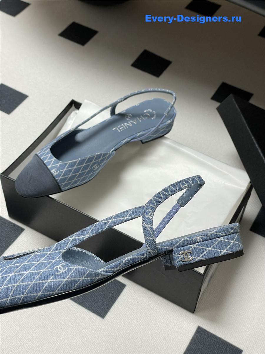 Ch**el blue denim slingback flats