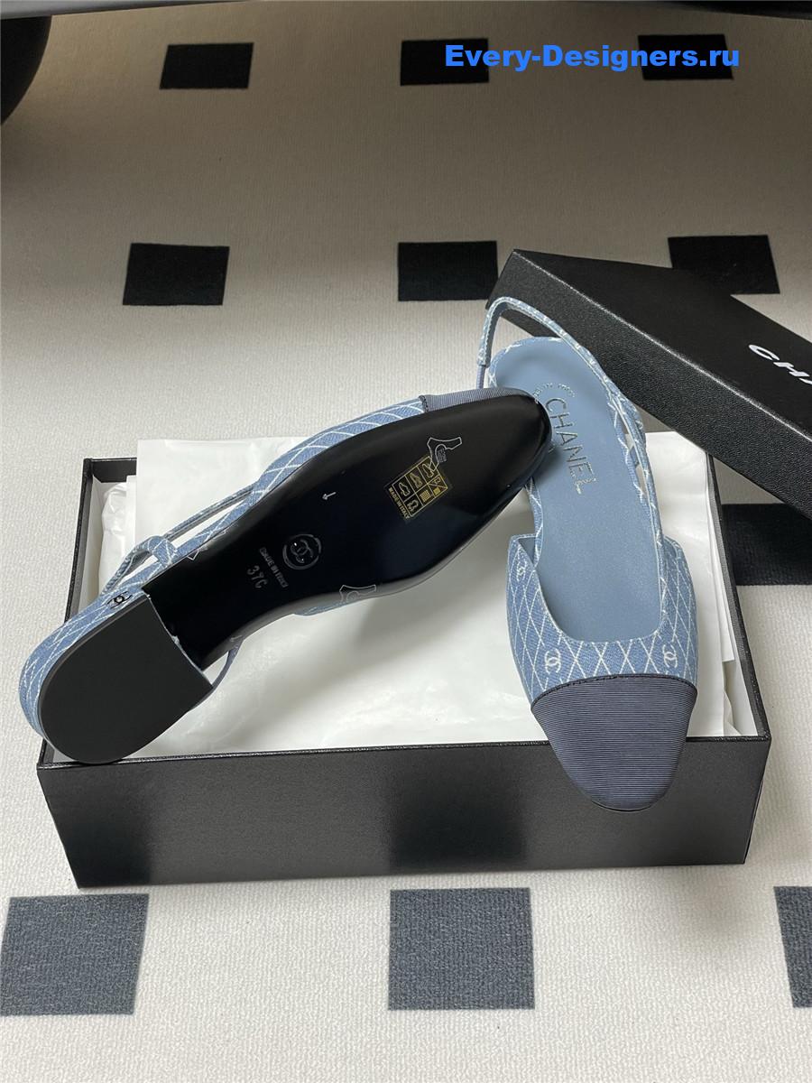 Ch**el blue denim slingback flats