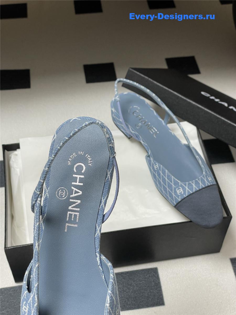 Ch**el blue denim slingback flats