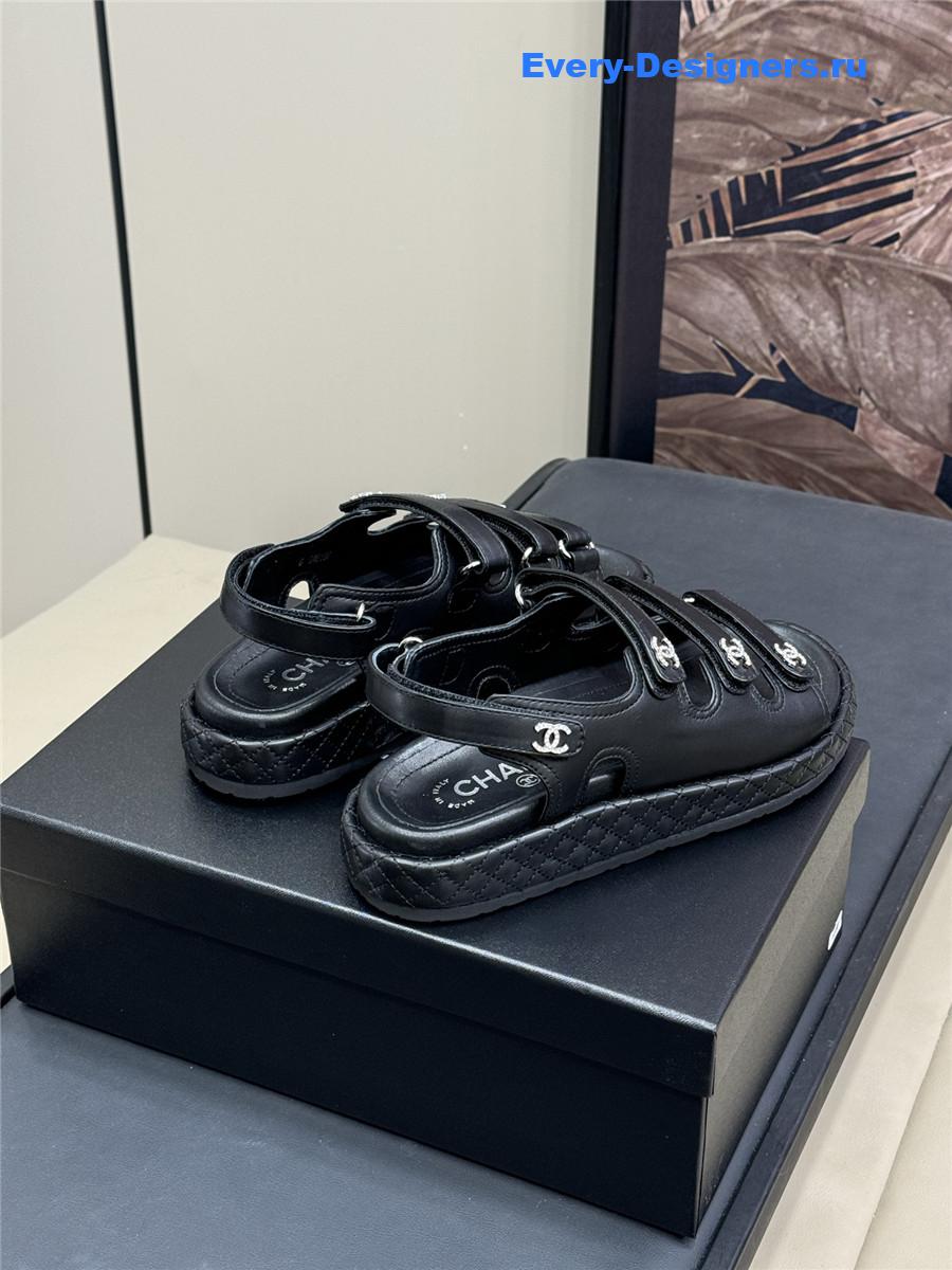Ch**el black waxed leather sandals