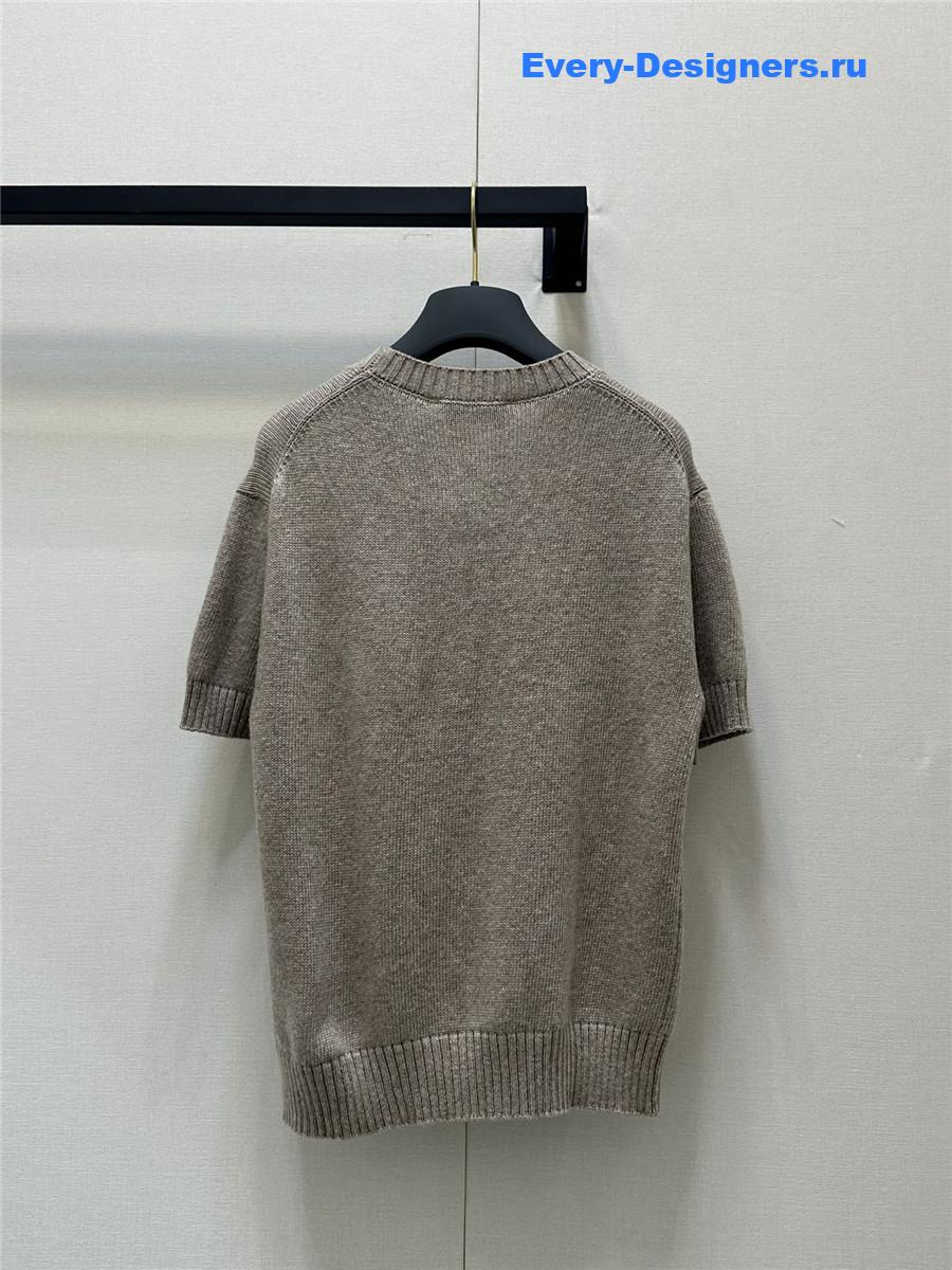 D10r jacquard knit short sleeve top brown