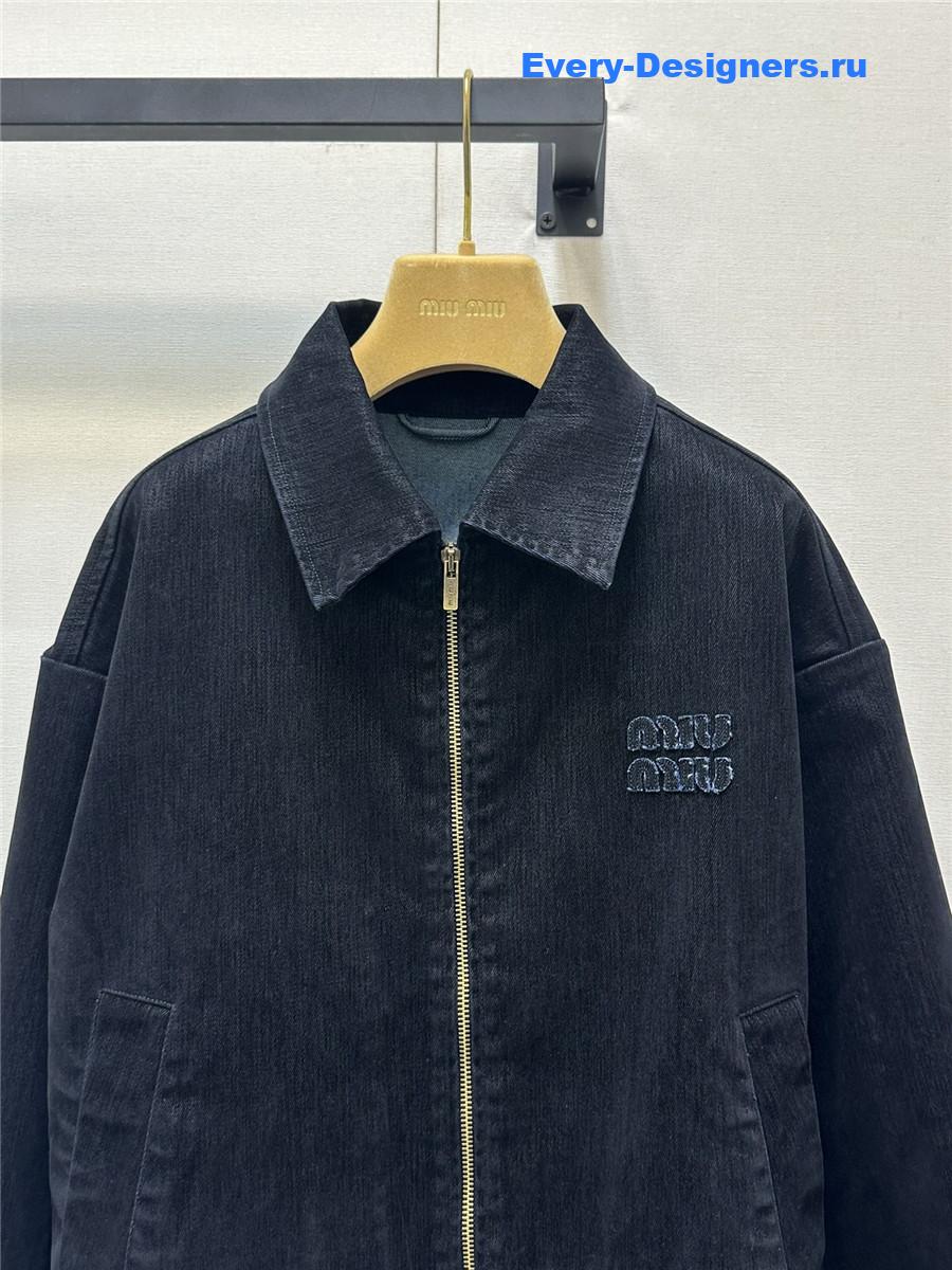 Miu Miu Velvet Zip-Up Denim Jacket