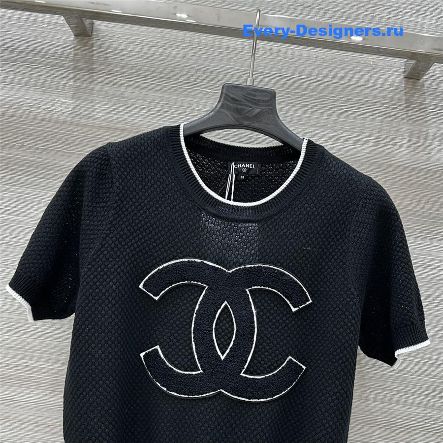 Ch**el black logo-embroidered knit top