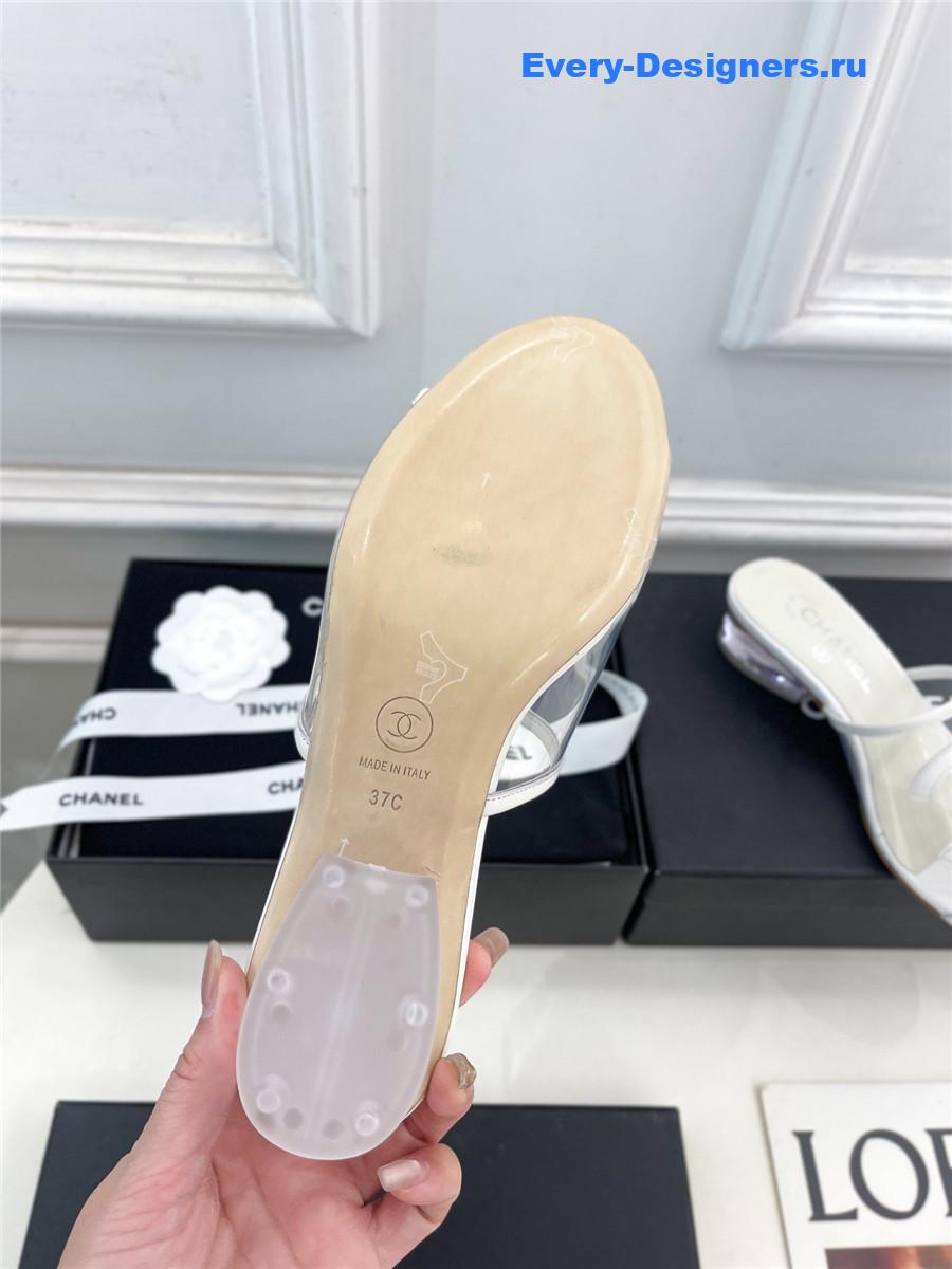 Ch**el white pvc patent leather cc slides