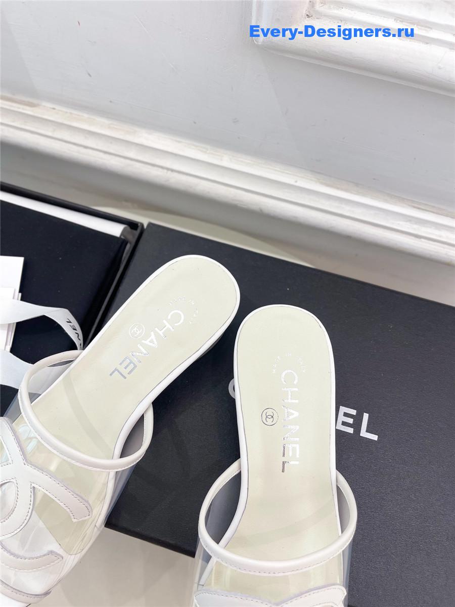 Ch**el white pvc patent leather cc slides