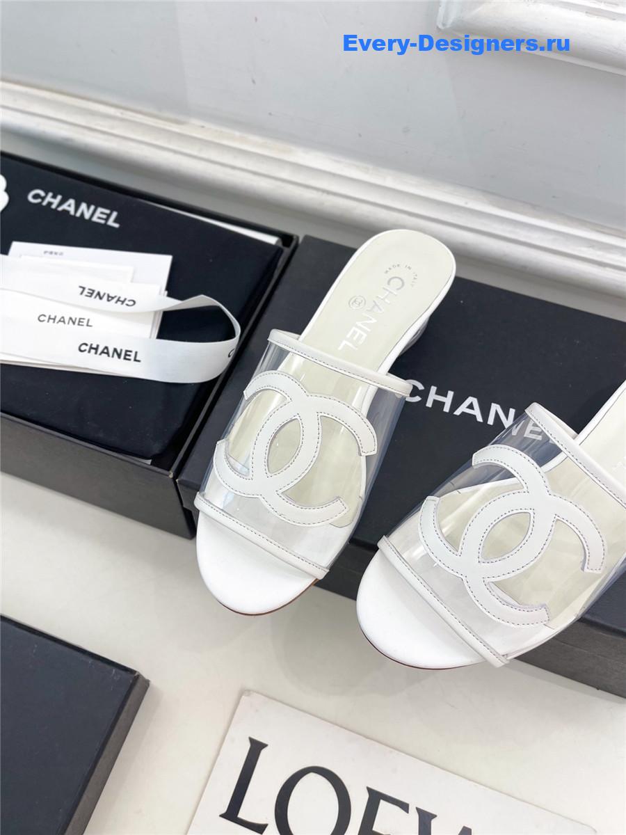 Ch**el white pvc patent leather cc slides