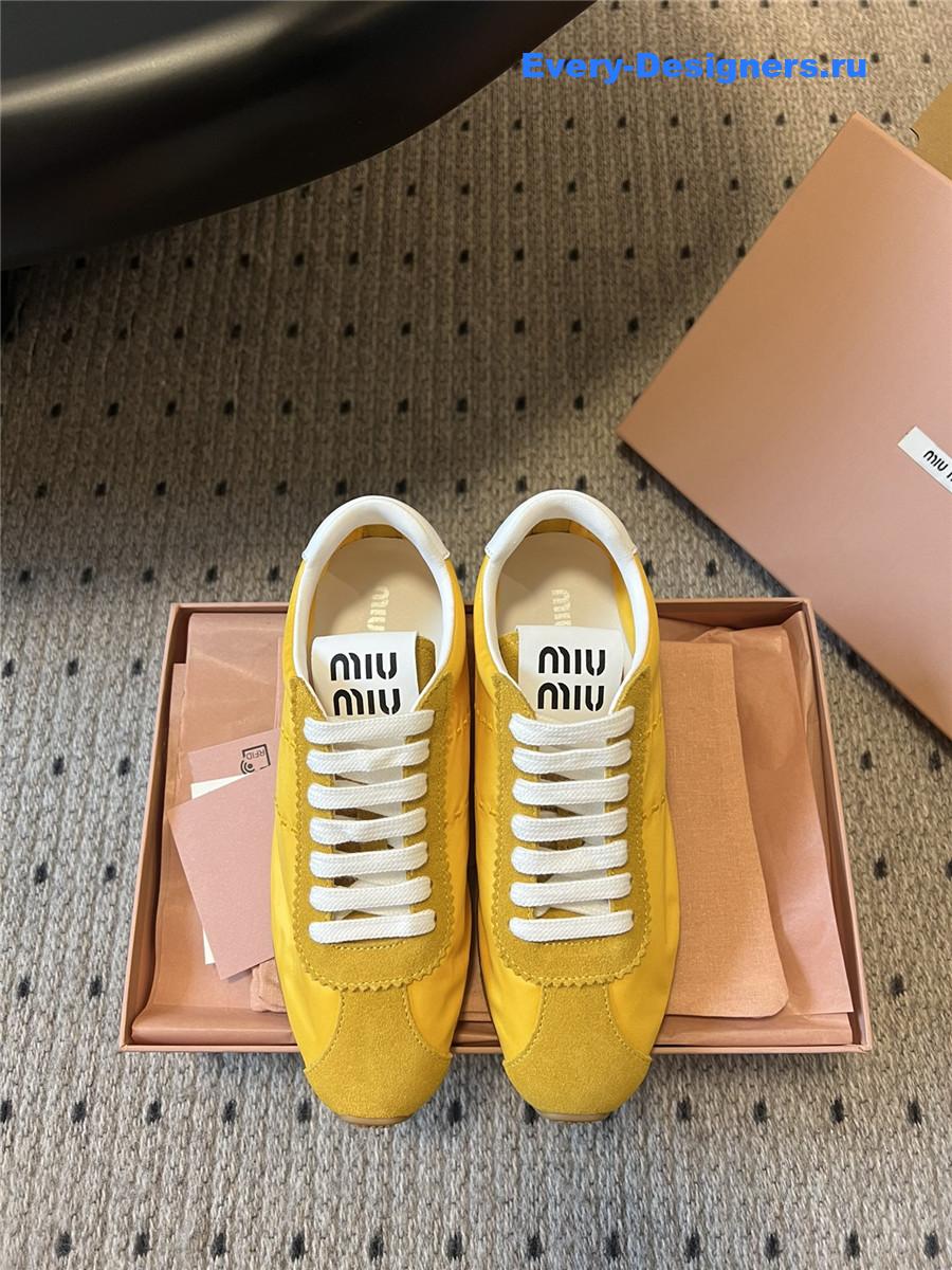 Miu Miu Yellow Nylon Suede Sneakers