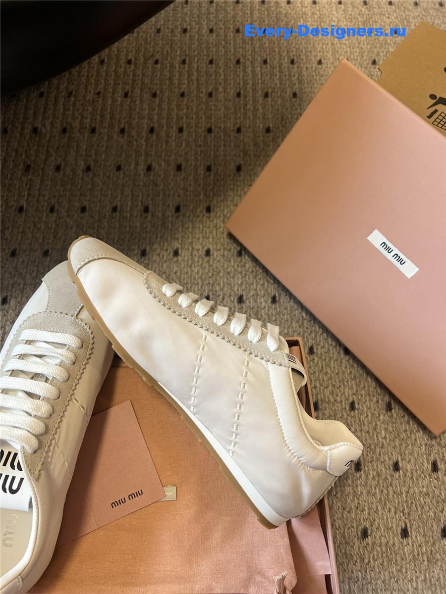 Miu Miu Beige Nylon Suede Sneakers