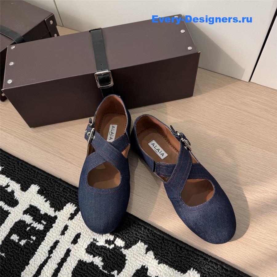 Alaïa Denim Criss Cross Flats