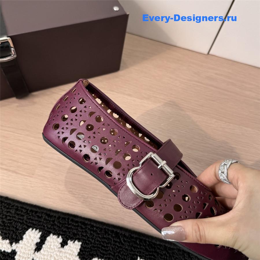 Alaïa Burgundy Cutout Mary Jane Flats