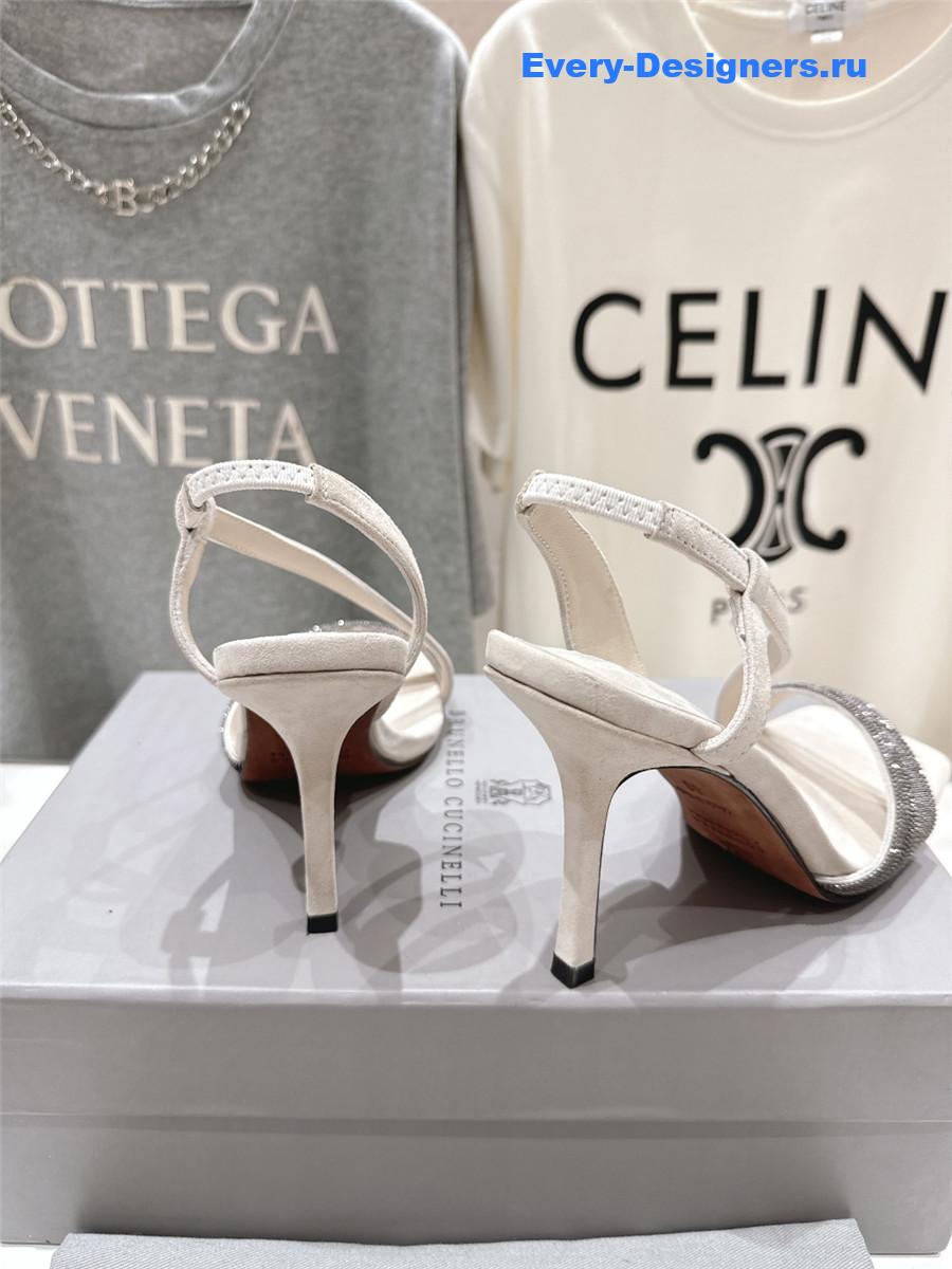 BC White Beaded Slingback Pumps
