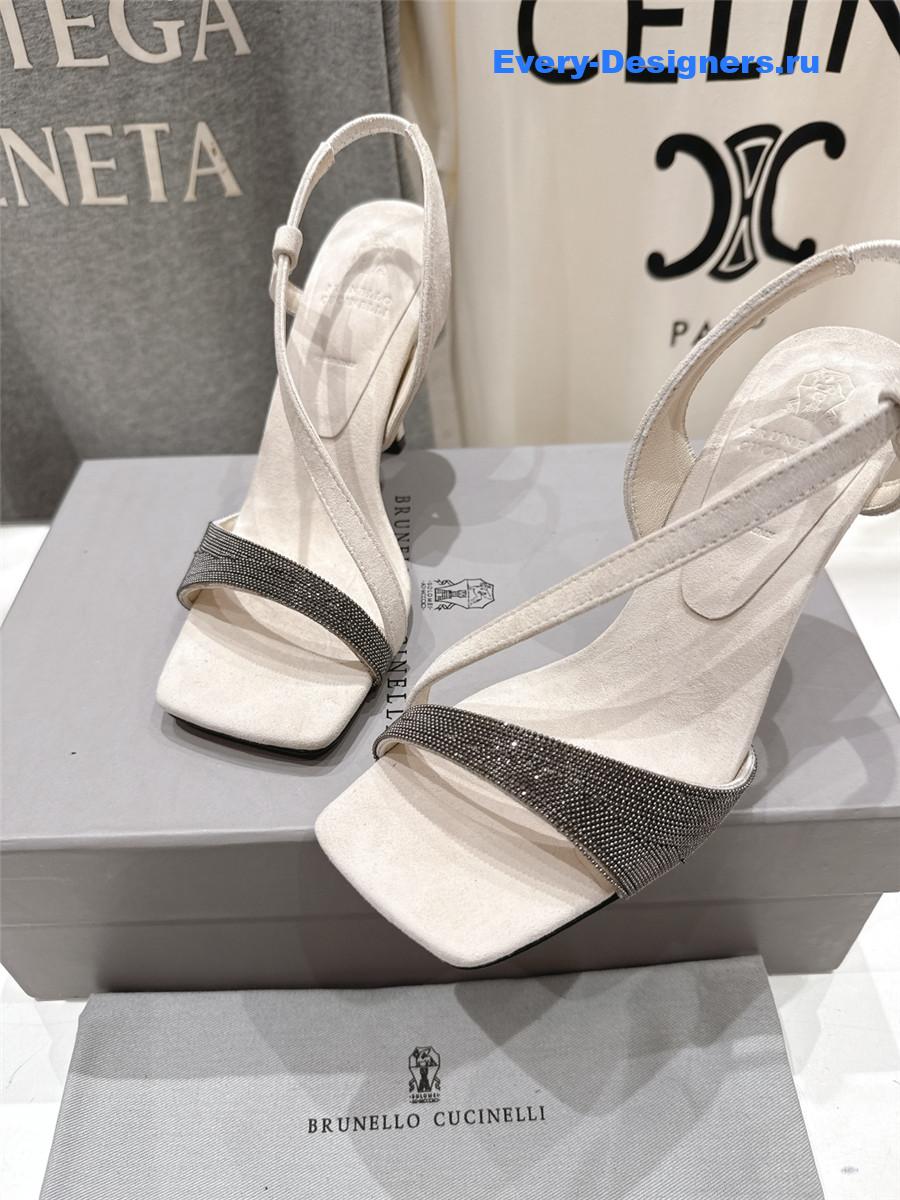 BC White Beaded Slingback Pumps