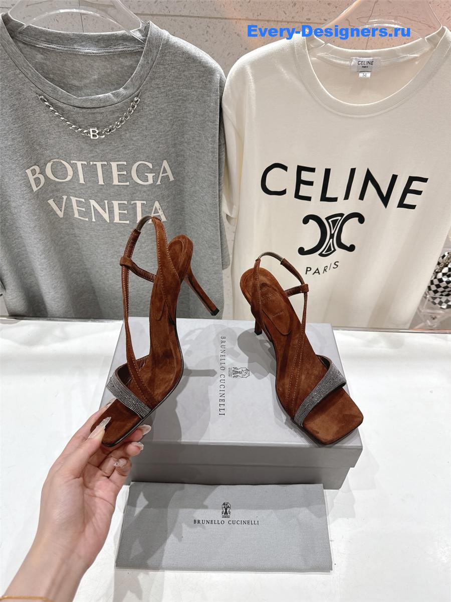 BC Brown Beaded Slingback Pumps