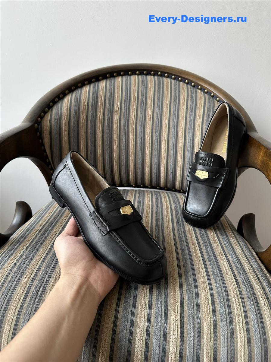 Miu Miu Black Leather Penny Loafers