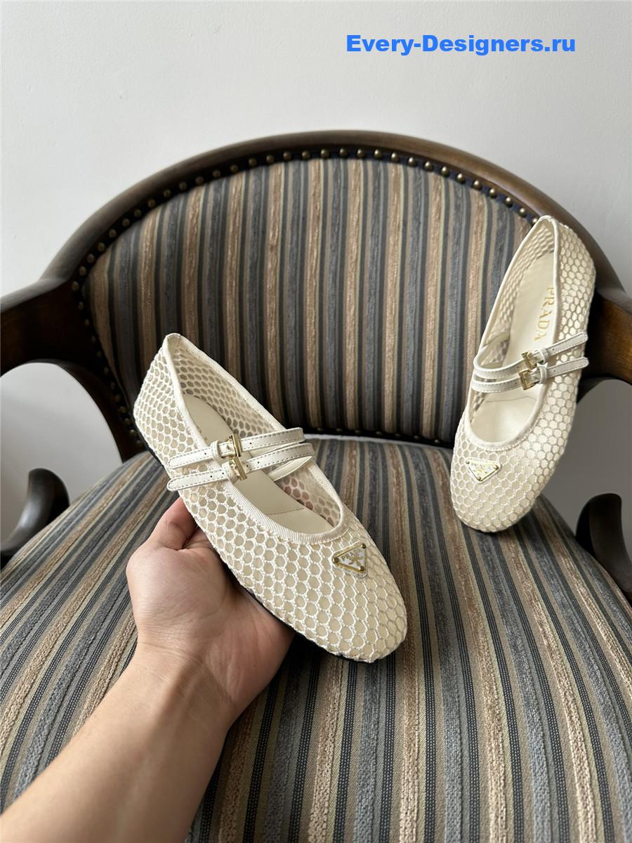 Pra*a ballerine mesh mary jane flat in beige