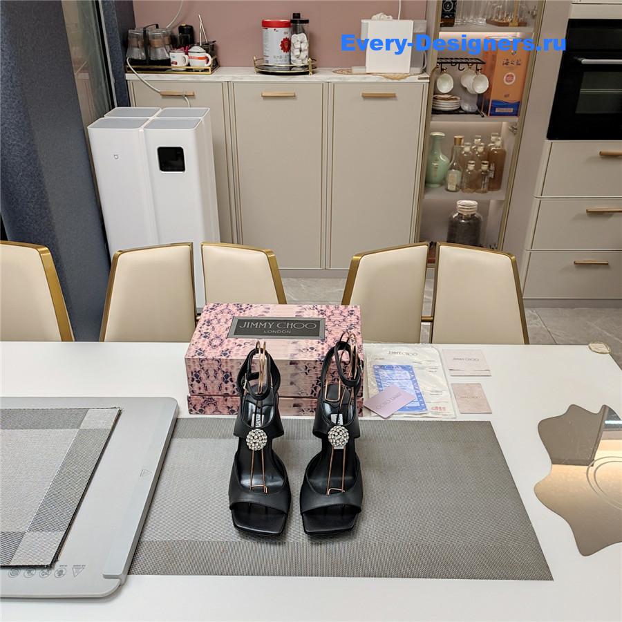 J1m*y Ch00 orb 95 black velvet sandals