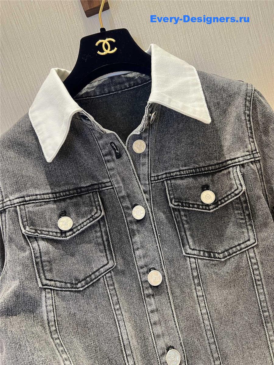 Ch**el grey white faded denim jacket