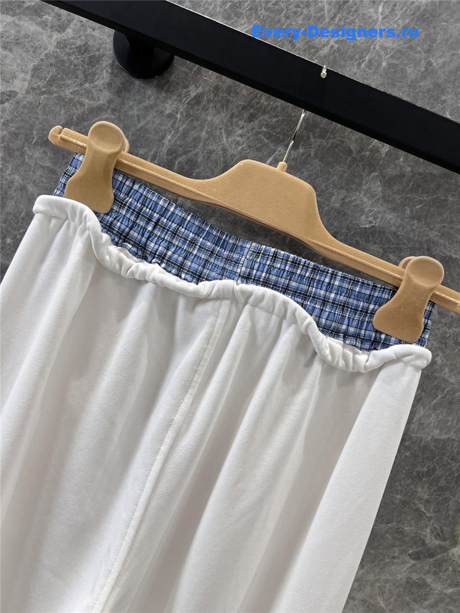 Miu Miu Check Wide-Leg Trousers in White