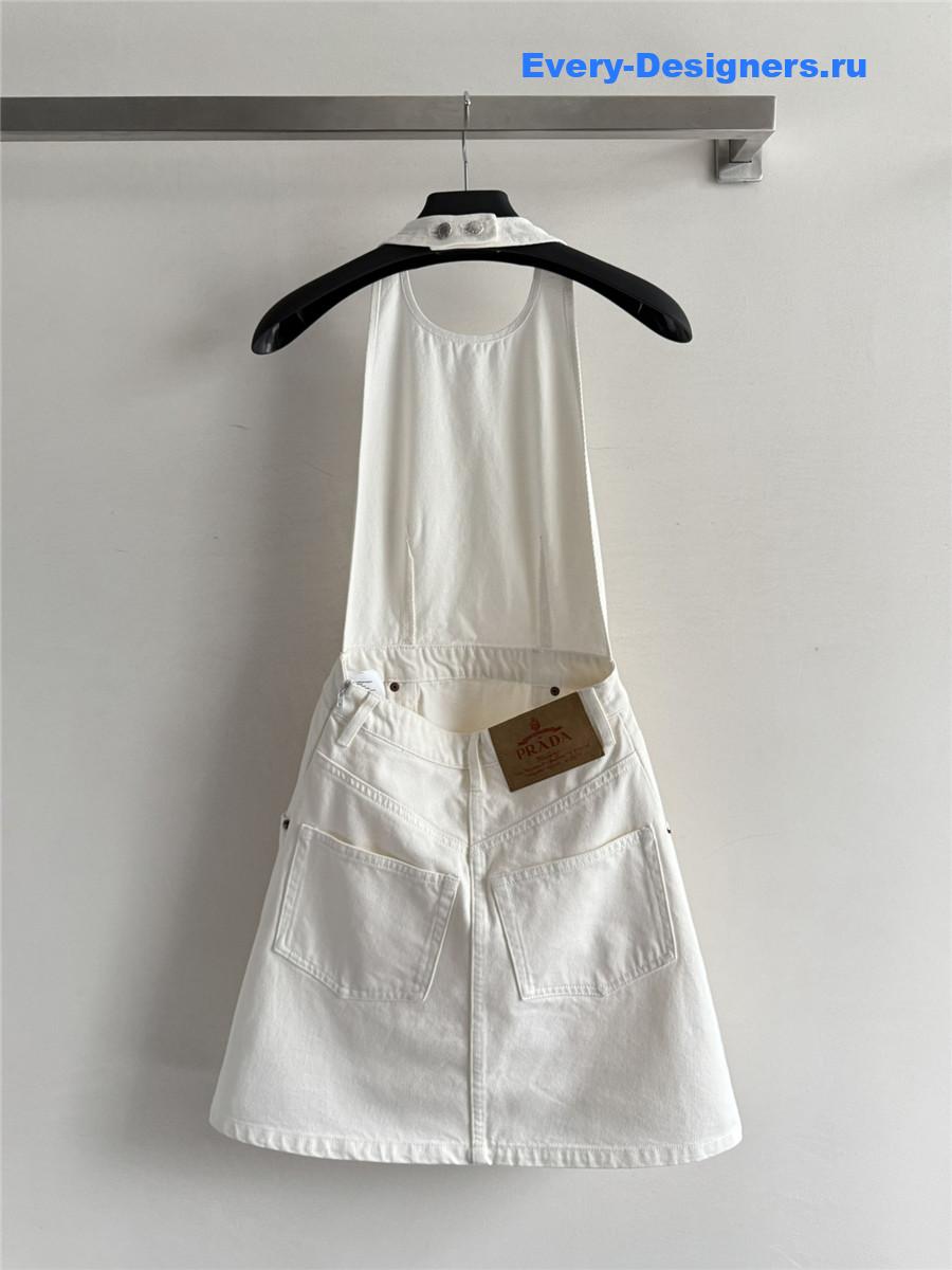 Pra*a white denim dungaree dress