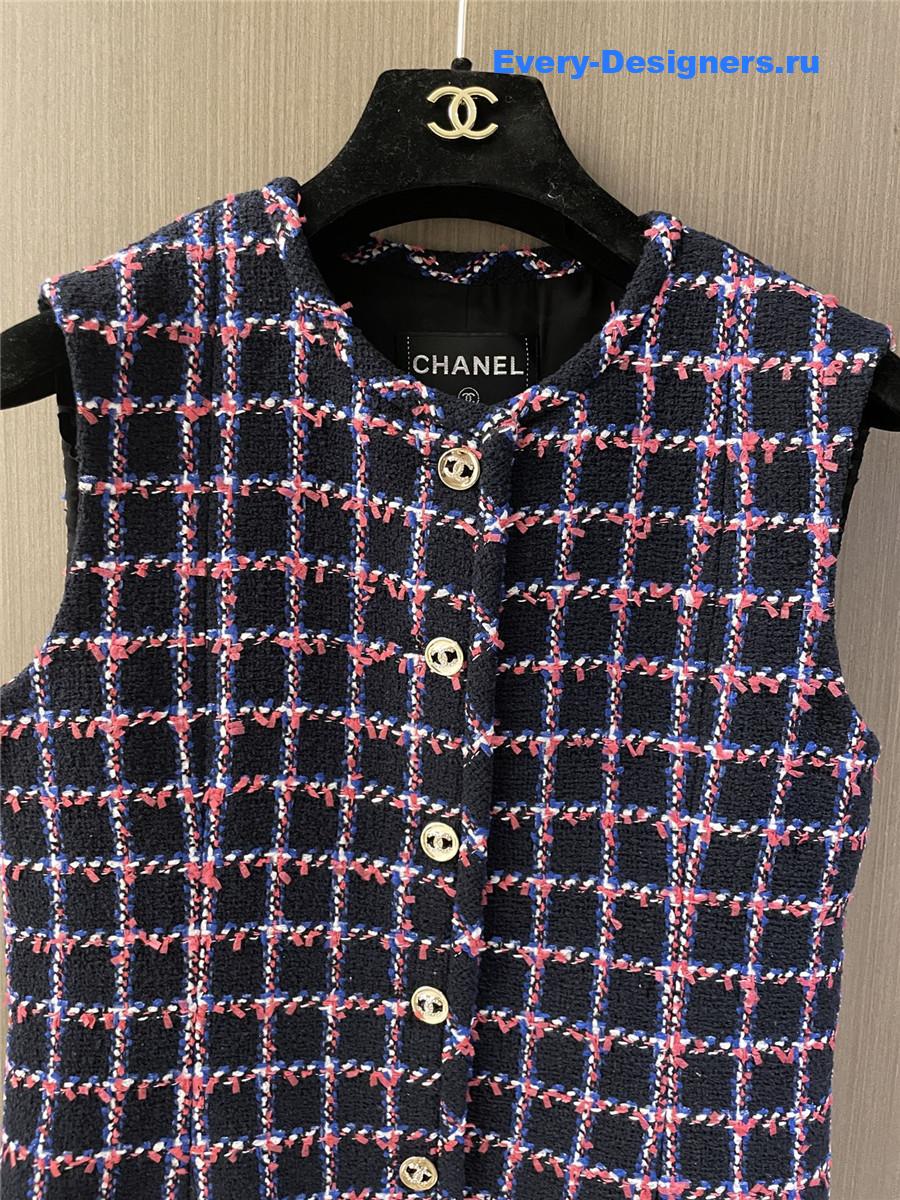 Ch**el purple plaid tweed vest