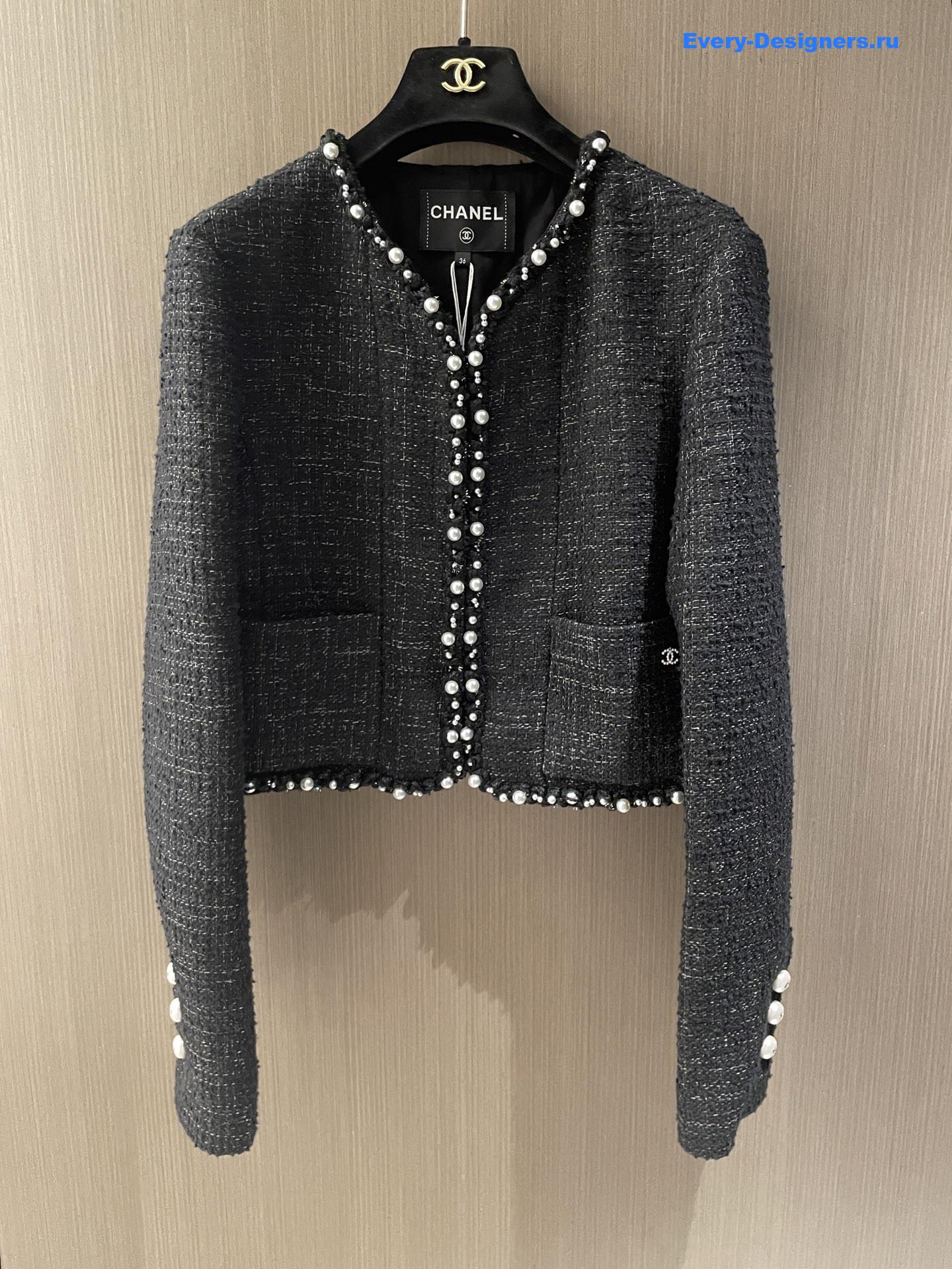 Ch**el black tweed pearl coat